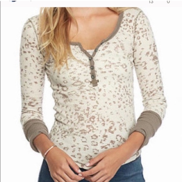 We The Free Davis Mottled Cheetah Print Henley - Picture 1 of 8